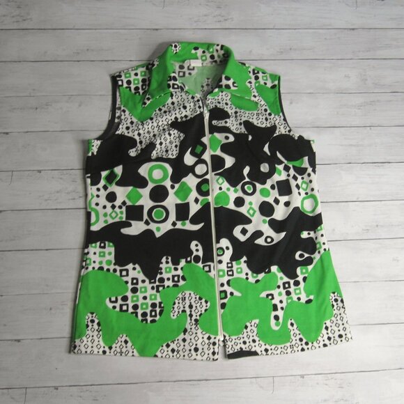 Trissi Vintage Women's Sleeveless Tunic Top Size L MCM Mod Groovy Zip Front - Picture 1 of 6